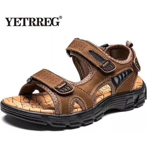 Hot Sale Summer Mens Sandals Outdoor Non-slip Mens Beach Sandals Handmade Genuine Leather Mens Shoes Fashion Men Sneakers