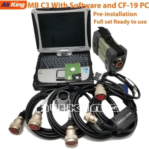 MB Star C3 SD Connect with full software MB C3 Pro Multiplexer supports 12V&24V Car+Truck Diagnostic Scanner with CF19 Toughbook