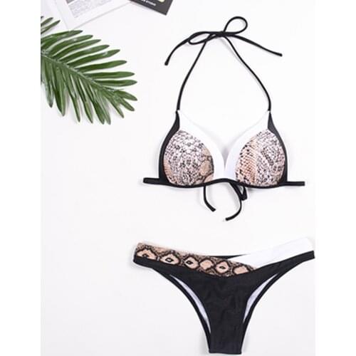Snake Skin Splicing Micro Bikini 2020 Women Sexy Push Up Padded Swimsuit Girl Bathers Bathing Suit Backless Thong Swimwear XXL