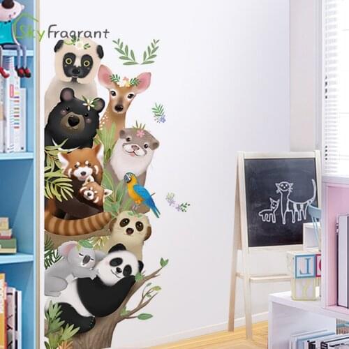 Cute animals wall stickers door sticker corner decoration self-adhesive home decor kids room decoration baby bedroom decor