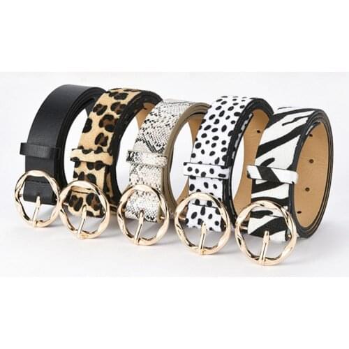 Fashion Women Waist Belt Single Prong Buckle Adjutable Faux Leather Leopard Snakeskin Waistband Jeans Belts Female Waistband