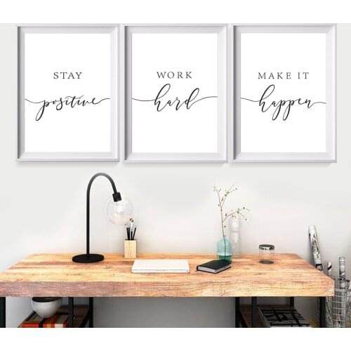 Motivational Quote Wall Art Canvas Painting Stay Positive Work Hard Make It Happen Pictures Black White Poster For Office Decor