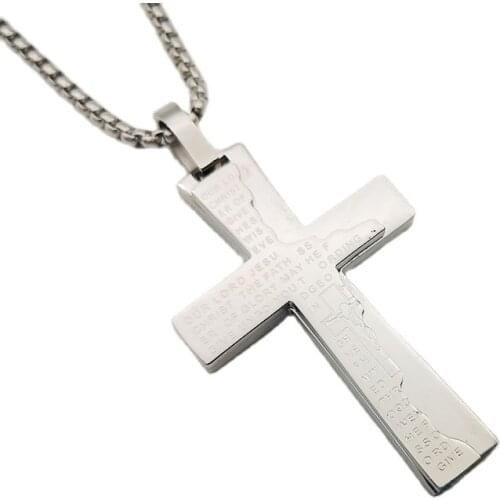 NEW Bible Scripture 2 tone Cross Necklace For Mens 316L Stainless Steel hip hop Jewelry 4 colors Cross Pendant Party CAGF0136
