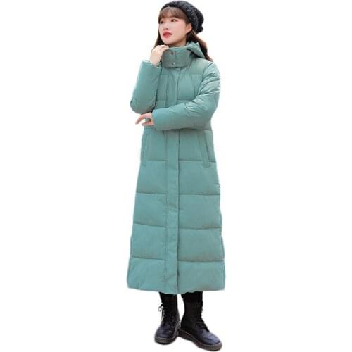 2021 Winter New Down Cotton Coat Women Korean Solid Color Plus Size Loose Outerwear Hooded Thick Warm Long Coats Female JD1462