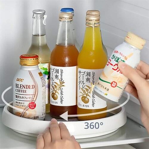 Durable 360 Rotating Storage Tray Turntable Kitchen Spice Jar Rack Non-Slip Condiment Organizer Holder for Refrigerator Cabinet