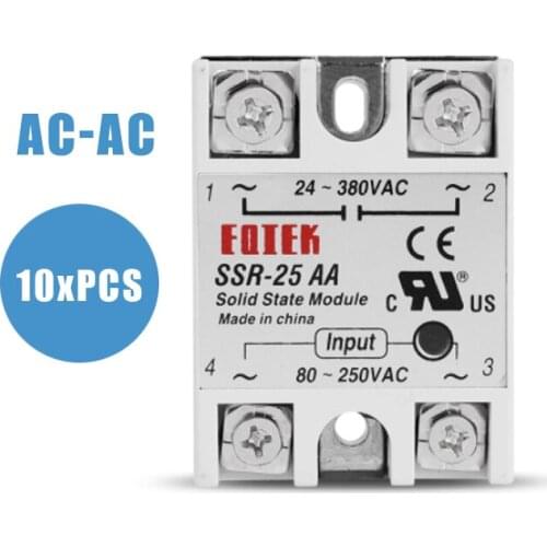 10PCSSSR Solid State Module Relay AC to AC SSR-25AA 25A Input AC 24-380V AC Output High Quality For Temperature Controller