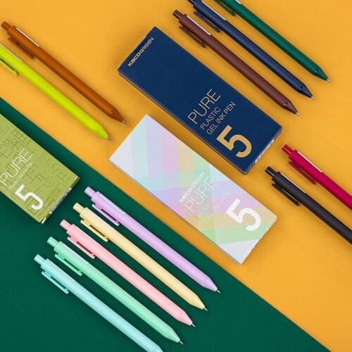 5pcs/set Retro Dark Colored Gel Pens Retractable 0.5mm Fine Point Dark-red/green/brown/blue Black Pens for Journaling