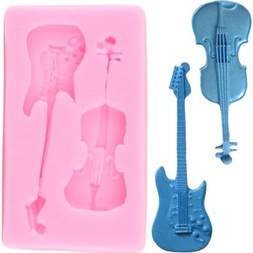 Violin Cupcake Topper Silicone Mold Musical Instrument Fondant Mould DIY Party Cake Decorating Tools Candy Clay Chocolate Molds