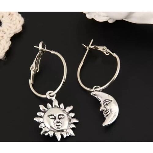 Sun and Moon Earrings , Asymmetrical Earrings , Hoops , Celestial Earrings , Hoop Earrings ,Star , Gift