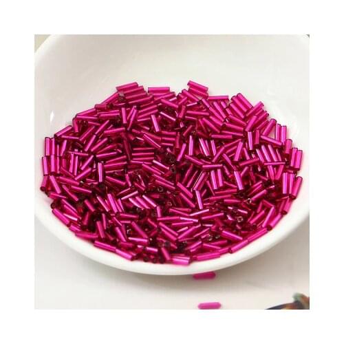 2017 Hot Sale 2*6MM 60G/1440Pcs Glass Seed Bugle Beads Silver Core Czech Jewelry Garment Accessories Rose Red