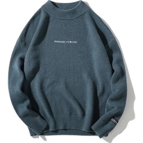 Autumn Sweater Solid Color Letter Printed knitted Hip Hop Pullover Sweaters Harajuku High Street Fashion Streetwear Men Clothing