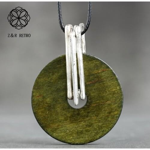 Vintage Colored Round Wooden Necklace Jewelry For Women Long Chains Pendants Female Decoration Suspension Accessories Wholesale