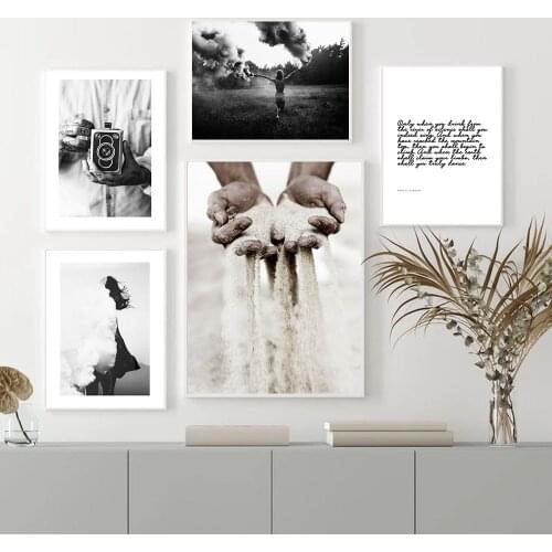 Vintage Black White Camera Smoke Sand Hands Posters Abstract Canvas Pictures For Living Room Home Decorative Painting Unframed