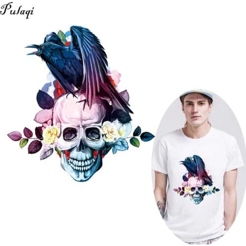 Crow And Skull Parches Thermo Stickers On Clothes Fashion Custom Accessory Applique Sticker On T-Shirts Iron On Transfer Patches