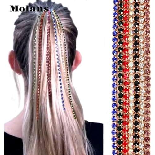 Molans BB Clip Long Hair Chains Colorful Rhinestone Head Chains Trend Personality Hair Clip Hair Accessories For Women Hairclip