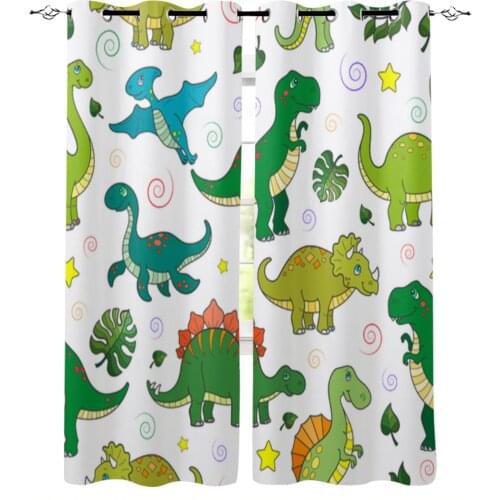 Dinosaur Curtain Tropical Leaves Windows Curtains for Living Room Child Bedroom Window Treatment Blinds Kitchen Curtains