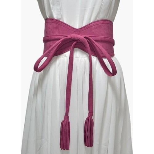 Women Ladies Individual Wide Belt Fashion Stretch Belt Tassels Elastic Buckle Wide Dress Corset Waistband