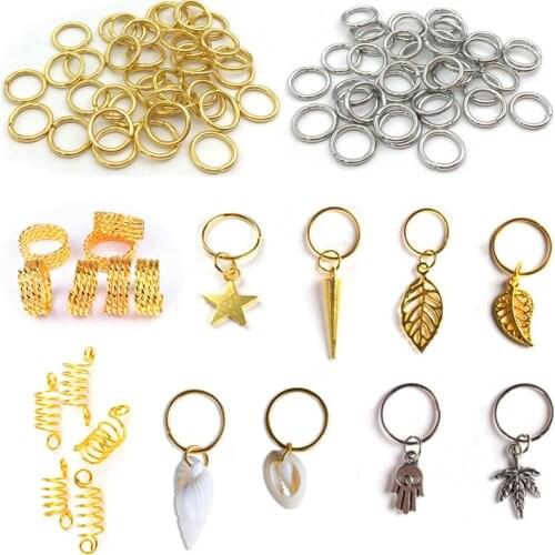 10-200 Pcs/Lot 8-20mm Mix Metal Color Opening Embossing Hair Ring Braid Dreadlock Bead Cuff Clip Braid Tool Hoop Circle