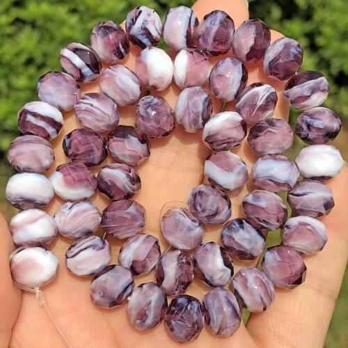 10mm Purple White Murano Transparent Faceted Rondelle Wave Lampwork Crystal Glass Beads For Bracelet Making Women Diy Accessorie