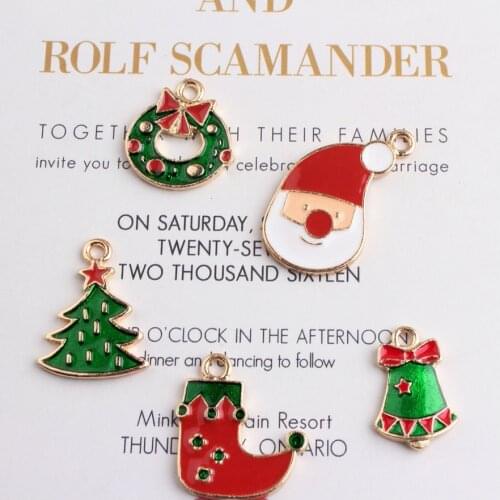 10pcs/lot Zinc Alloy Charms Enamel Charms Christmas series Pendant Gold Charms Pendant For DIY Jewelry Making Accessories