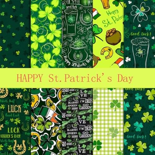 100% Cotton 10pcs 25x25cm/50x50cm St.Patricks Day Printed Cotton Fabric Bundle DIY Sewing Patchwork Material