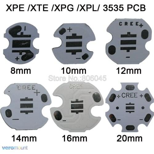 100pcs/lot! Cree XPE XP-E / XTE XT-E / XPG XP-G / XPL XP-L or Epileds 3535 LED Aluminum PCB Board 8mm 10mm 12mm 14mm 16mm 20mm