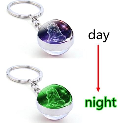 12 Constellation Luminous Keychain Glass Ball Glow In The Dark Key Chain Pendant Zodiac Keychain Birthday Gift