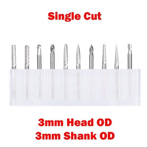 3mm Shank OD 3mm Head OD Sinlge Cut CNC Tool Grinder Tungsten Carbide Woodworking Milling Cutter Polishing Head Rotary File
