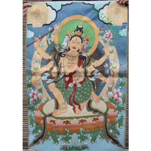 36 inch Silk embroidery 3 Head 8 Arms Namgyalma & Ushnishavijaya Thangka Paintings Mural