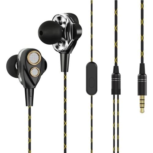 4 Speakers Dual Cores Wired Earphone High Bass Dual Drive Stereo In-ear Earphones With Microphone Computer Earbuds For Cell Phon