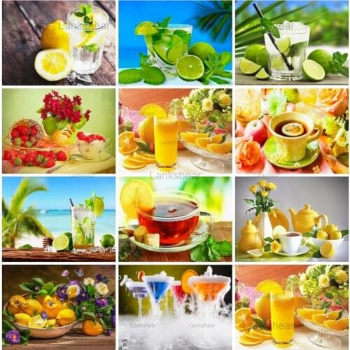 5D Diy Diamond Painting Lemon Mosaic Embroidery Summer Cold Drink Flower Picture Rhinestones Cross Stitch Kitchen Home Decor