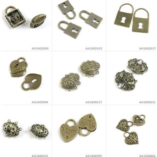 Antique Bronze Tone Jewelry Making Charms Love Heart Mom Lock Chinese Lucky Longevity Blessed Crown Bracelet Pendant Necklace