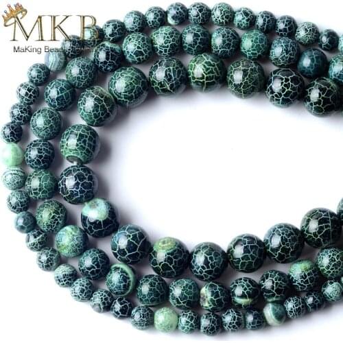 Natural Smooth Green Cracked Stripes Agates Stone Round Spacer Loose Beads For Jewelry Making 6/8/10mm Diy Bracelet Jewellery15"
