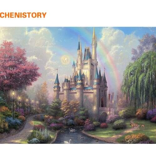CHENISTORY Rainbow Castle DIY Painting By Numbers Hand Painted Canvas Oil Paintings Home Decor For Unique Gift Wall Art Picture