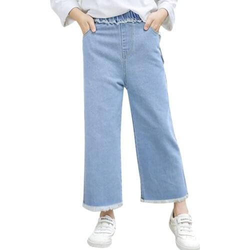 Jeans For Girls Ripped Childrens Jeans Girl Casual Style Children Jeans Solid Color Childrens Clothing 6 8 10 12 14