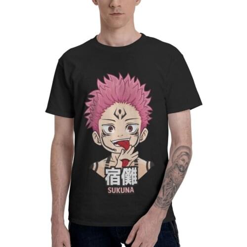 Funny Anime Ryomen Sukuna Chibi Kanji T Shirt Men Short Sleeve 100% Cotton T-shirt Manga Jujutsu Kaisen Tee Fashion Tshirts Gift