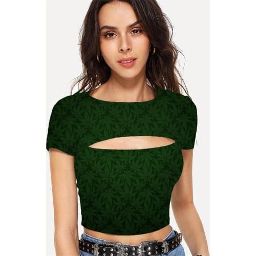 Somepet Leaves T-shirt Women Green Shirt Print Abstract Navel Bare Psychedelic T-shirts 3d Womens Clothing Summer Short
