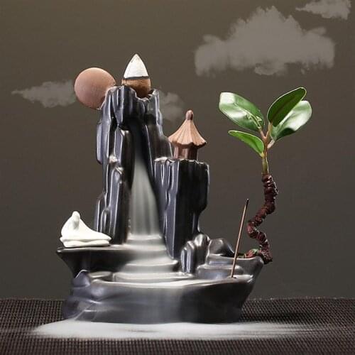Ceramic Incense Holder Aroma Stove Waterfall Backflow Smoke Incense Burner Aromatherapy Meditation Home Decoration