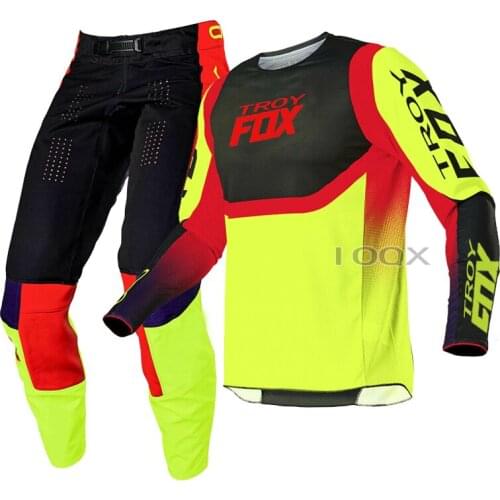 Troy Fox 2021 360 Voke Mens Jersey Pant Combo Motocross Dirt Bike Off Road DH ATV UTV MTB Yellow Gear Set