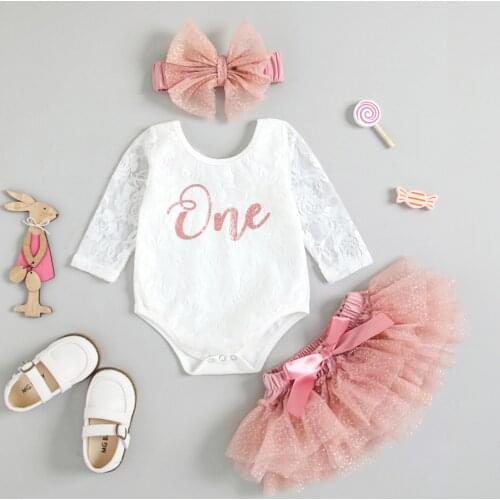 6-30M Baby Girls My First Birthday Clothes Set Cute Long Sleeve Floral Lace Romper + Tutu Skirt + Headband Spring Autumn Outfits
