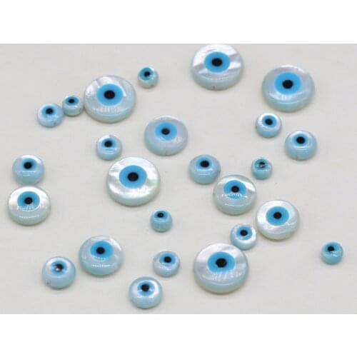 10PC 4/5/6/8/10mm Evil Eye Natural Shell Beads Round Mother of Pearl Charms Loose Beads for DIY Bracelet Jewelry Making Findings
