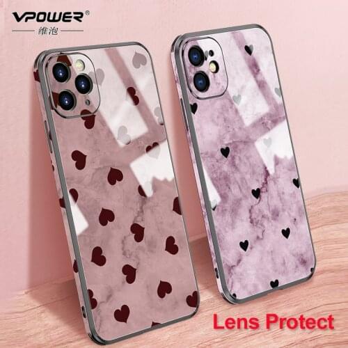 Love Purple Painted frame + Tempered Glass lens Protect film Cases For iPhone 11 Pro Max 11 pro glass phone case Cover shell