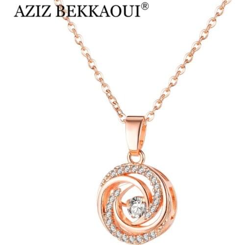 AZIZ BEKKAOUI Crystal Round Small Pendant Necklace Gold Color Elegant Women Jewelry Gifts Dropshipping Zircon Girl Jewelry Gift