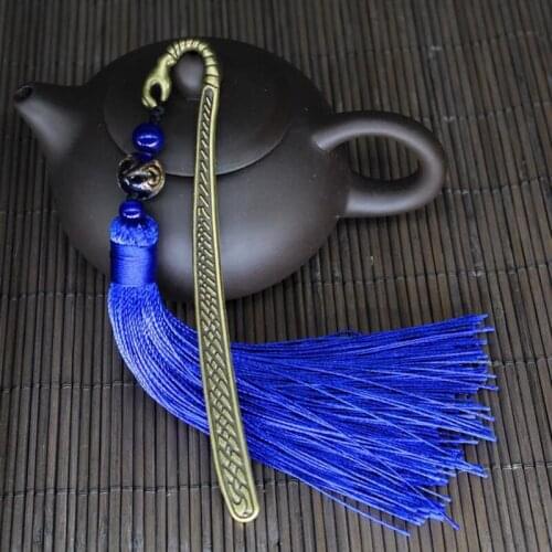 Ethnic wind Retro Metal Bookmark with Carnelian Blue Fringe Reading Gift Prize Presents Hairpin for Office and School