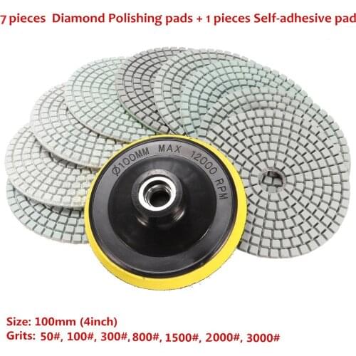 4 inch Diamond Polishing Pad Set Wet Dry for Granite Concrete Marble Stone Tiles Diamond Polishing Backer Floor Grinder Polisher