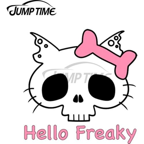 Jump Time 13 x 11.6cm For Hello Freaky Pink Skull Fine Decal Waterproof Car Stickers Creative Decals Vinyl Material Decor
