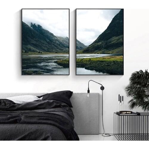 Retro Basin Creek Landscape Watercolor Canvas Painting Nordic Nature Posters and Prints Wall Art Picture Modern Bedroom Decor
