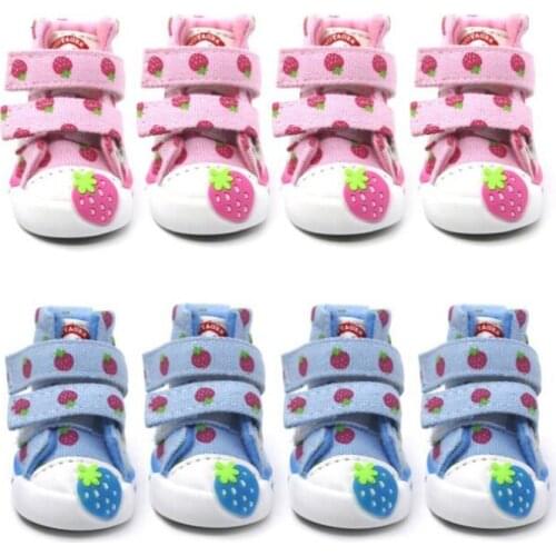 Pet Dog Shoes Anti-slip Strawberry Sneakers Breathable 4 pcs/set Booties Puppy Denim Shoes For Small Dogs Chihuahua Teddy XS-XL