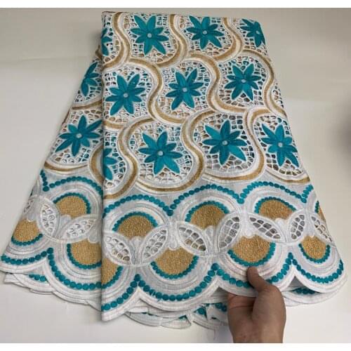 Latest White Blue 100% Cotton African Lace Fabric 2021 High Quality Lace Embroidered Nigerian Swiss Voile Lace In Switzerland SS