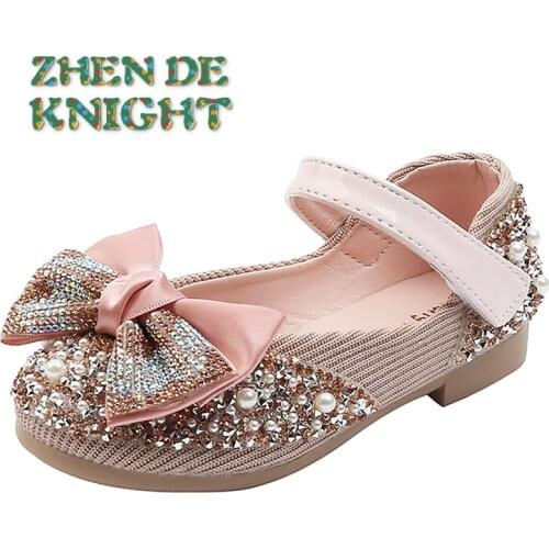 New Children Leather Shoes Rhinestone Bow Princess Girls Party Dance Shoes Baby Student Flats Kids Performance Shoes D785